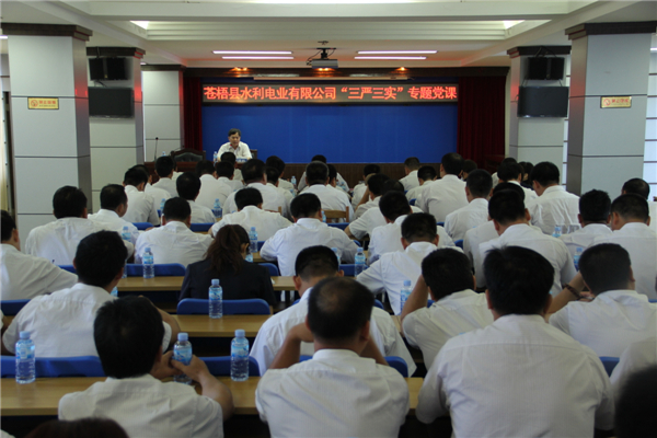 6月5日，蒼梧縣水利電業(yè)有限公司開展 &ldquo;三嚴(yán)三實(shí)&rdquo;專題教育黨課暨黨風(fēng)廉政教育培訓(xùn)，黨課邀請蒼梧縣人民檢察副檢察長莫孔文為